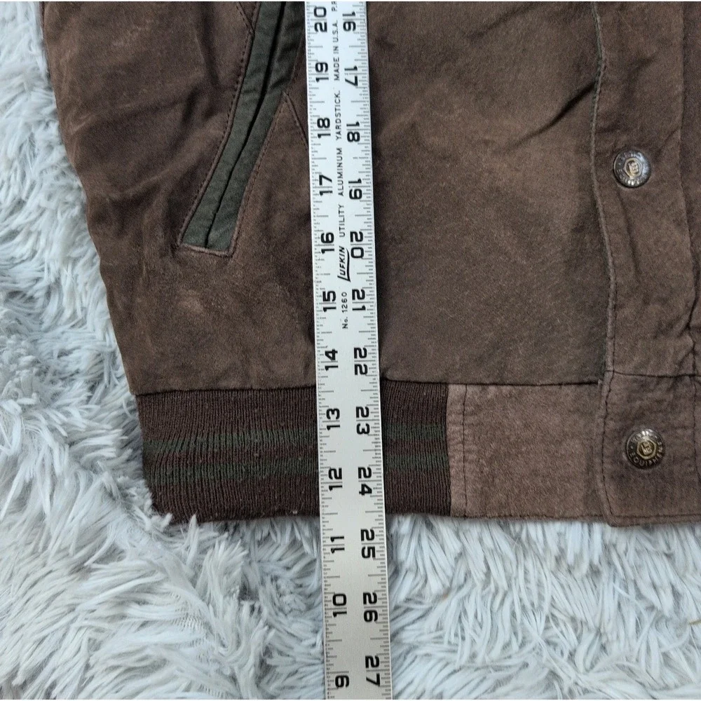 Basic Editions Jacket Mens S Brown Green Leather Suede Varsity Coat Pockets